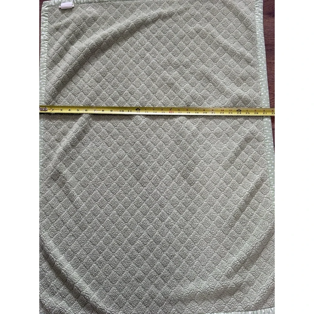Pottery Barn Kids Sage Green Baby Blanket Embossed Diamonds Polka Dot Satin Trim
